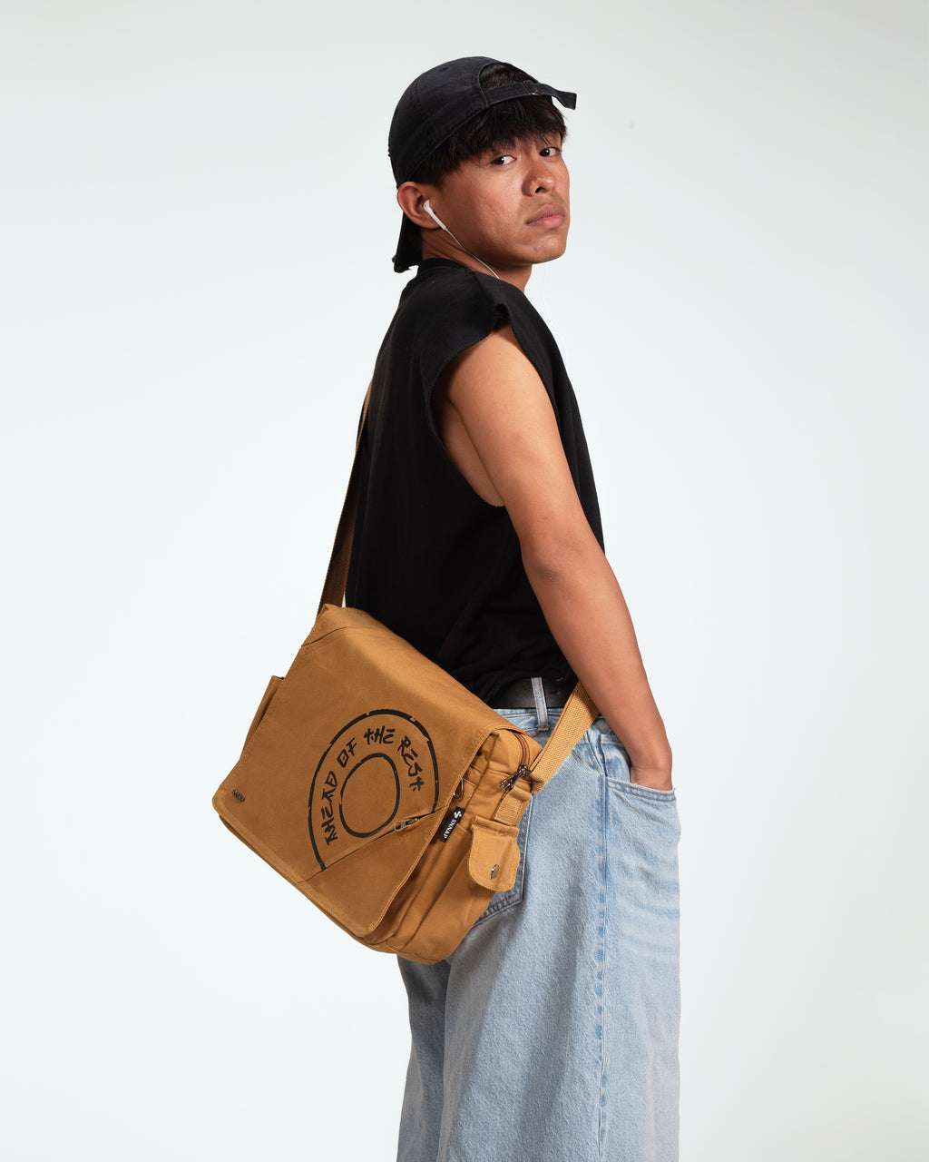 Beige Fine Run Messenger Bag