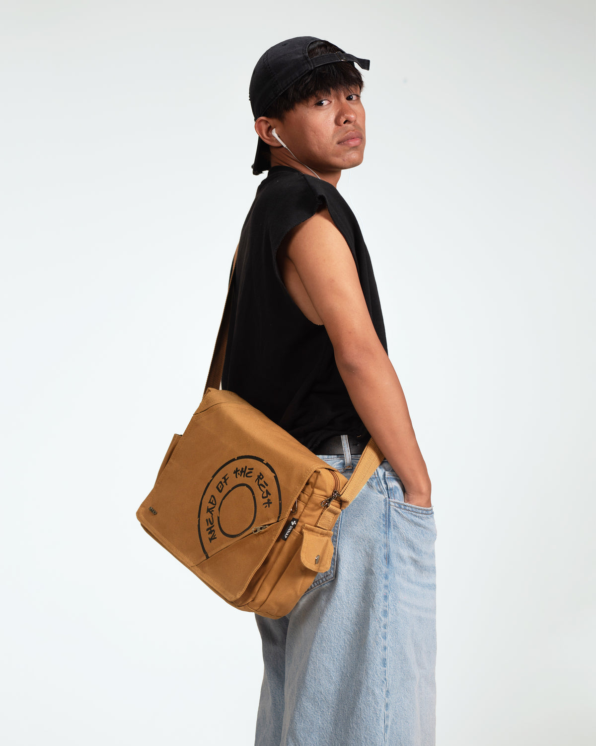 Beige Fine Run Messenger Bag