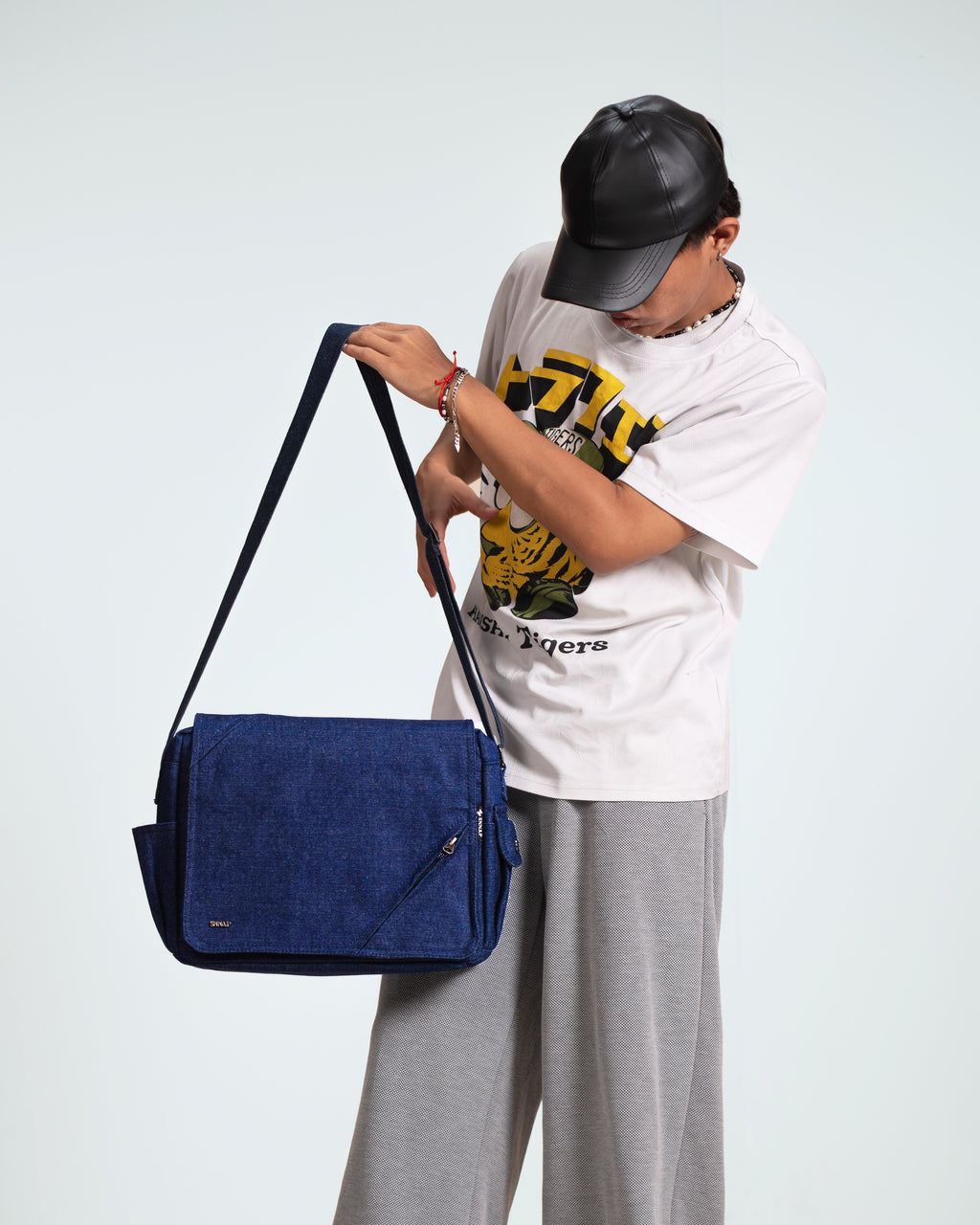 Blue Denim Fine Run Messenger Bag